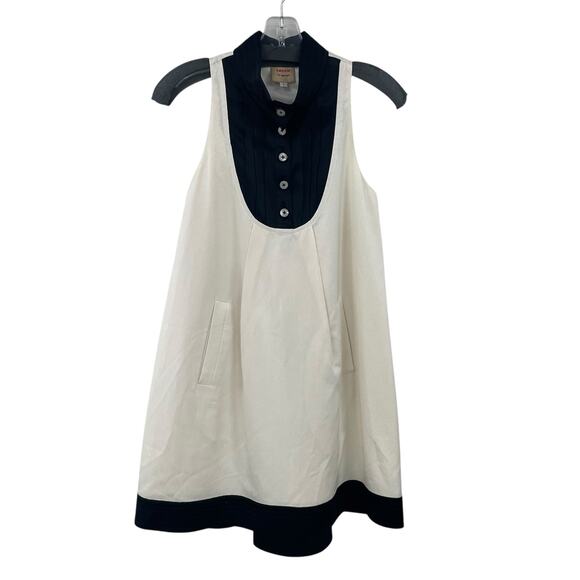 Y2K Twinkle by Wenlan Pure Silk Front Pocket Button Up Dress Cream Black 2 - Picture 1 of 7